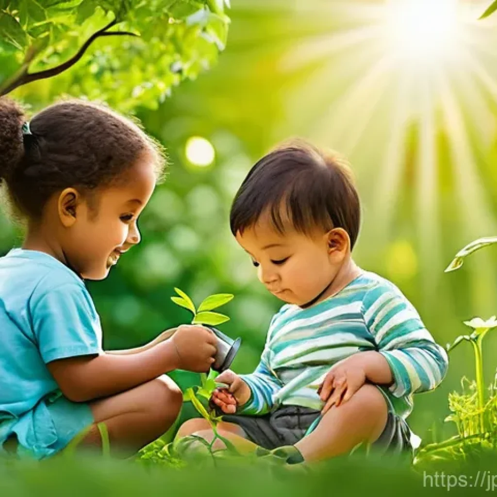 생태계 중심 사고의 역사적 배경 - **Children Nurturing Nature:**
A serene and joyful scene of diverse children, aged 3-7, engaging...