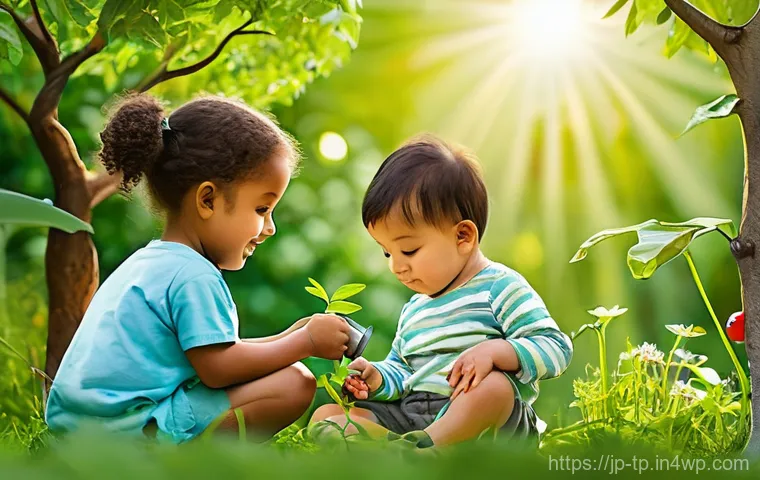 생태계 중심 사고의 역사적 배경 - **Children Nurturing Nature:**
    A serene and joyful scene of diverse children, aged 3-7, engaging...