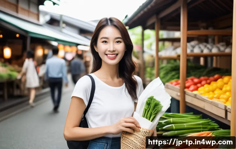 생태계 중심 사고 전환을 위한 행동 변화 - A vibrant Japanese urban scene featuring a young woman using an eco-friendly bamboo toothbrush and c...